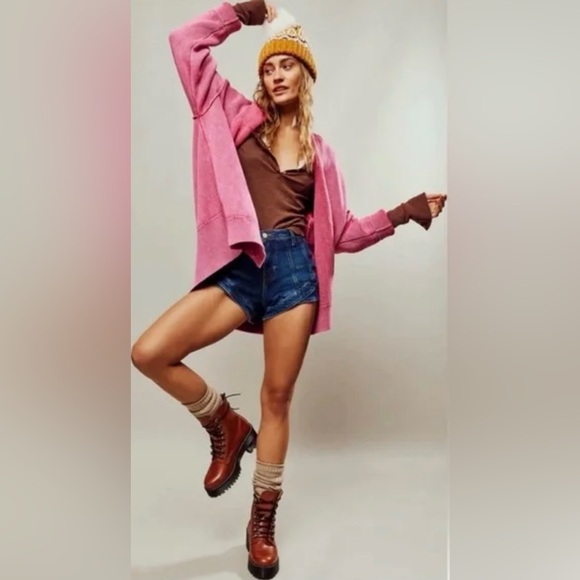 NWOT - Free People - Chamomile Cardi - Washed Raspberry - Large - Picture 2 of 7